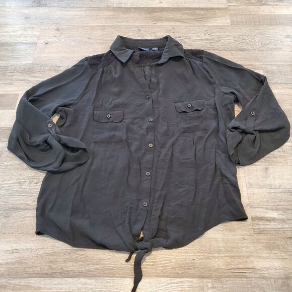 Westbound 1x plus size womens black knot front button down 3/4 sleeve - Picture 1 of 10
